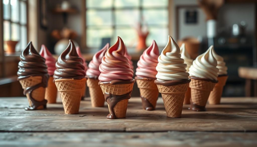 Hand-dipped ice cream cone varieties