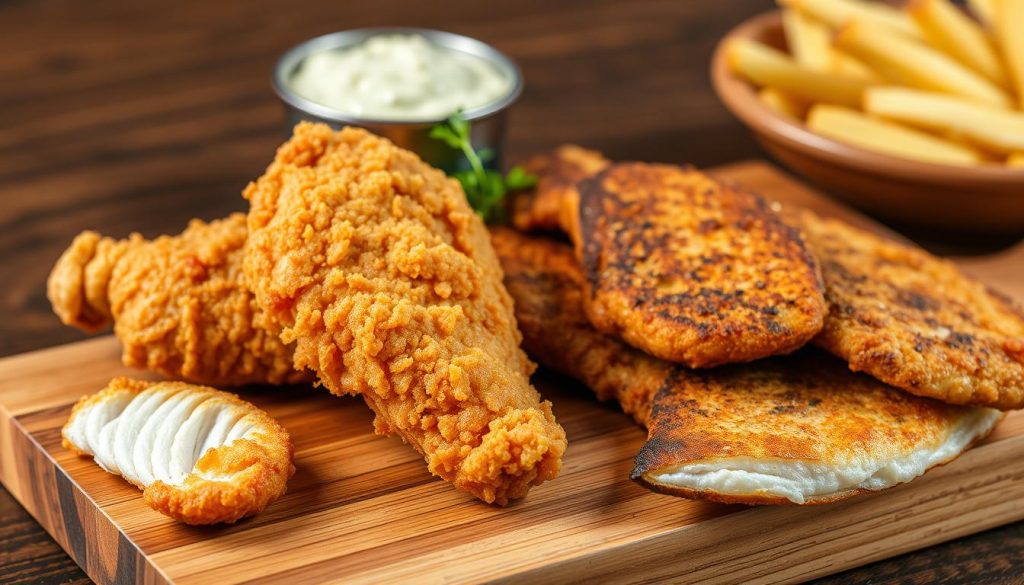 crispy chicken and fish options