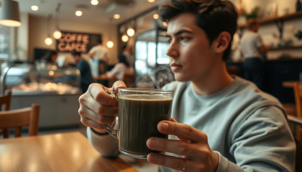 drinks coffee